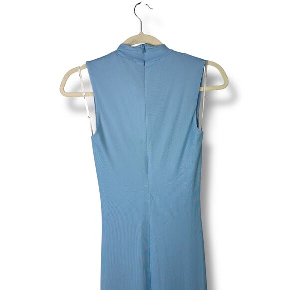 Lulus NWOT Kamara Light Blue Mesh Cutout Knotted Midi Bodycon Dress Small - Picture 10 of 11